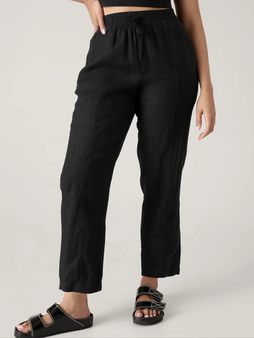 Athleta Retreat Linen High Rise Ankle Pant Bkack